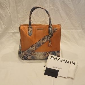Brahmin Small Caroline, Tan and Blue Multi